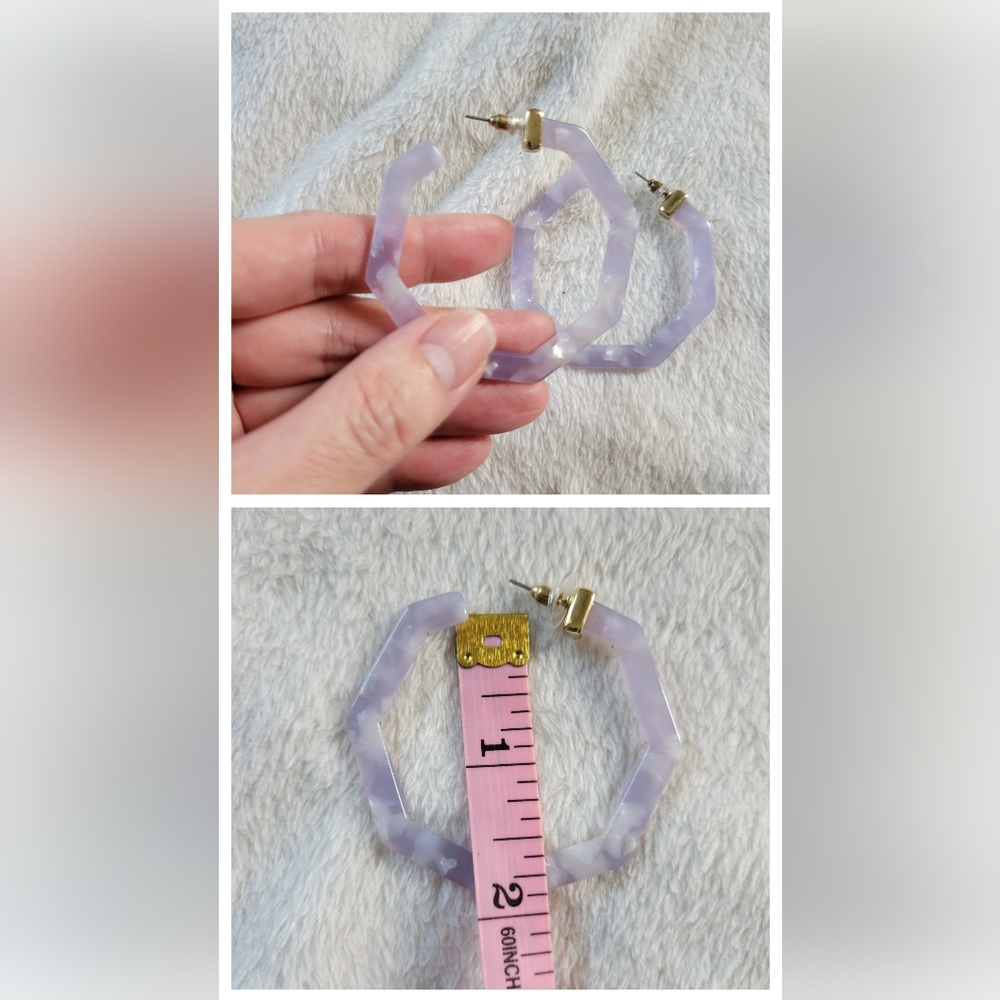 NWOT Various Pretty Hexagonal Open Hoop Resin Earrings [Lot of 4] - Picture 5 of 10